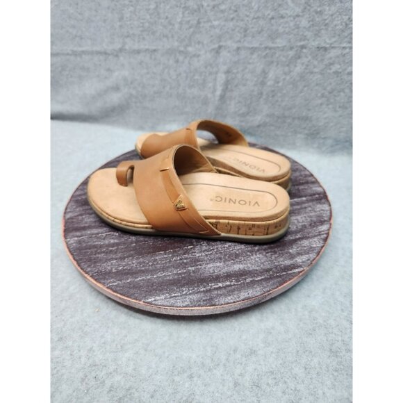 Vionic Cindy Sandal Womens Tan Leather Slide Sandals With Cork Sole Size 5 - Picture 5 of 10